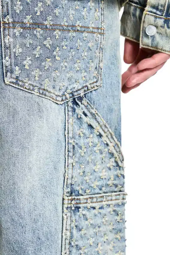 Laser Distressed Denim Trousers