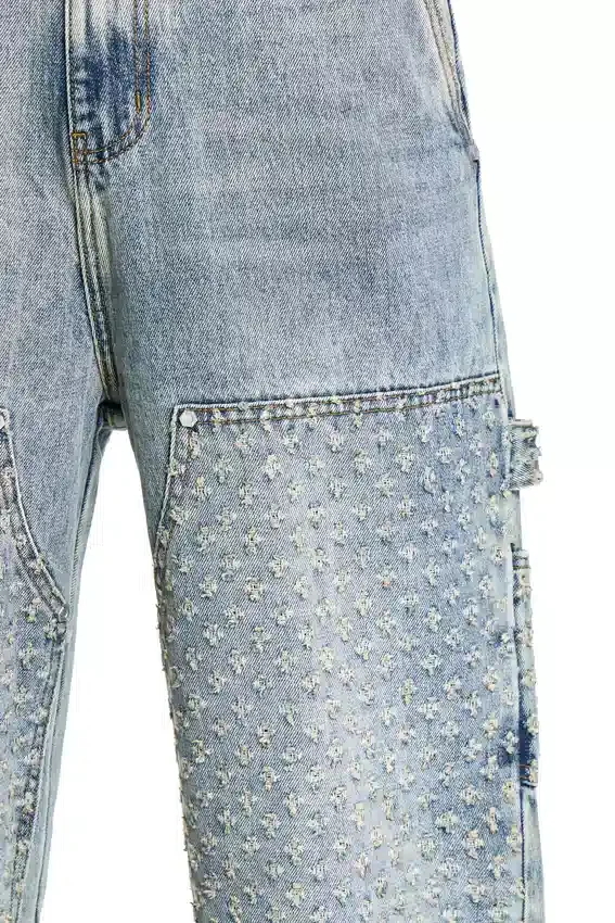 Laser Distressed Denim Trousers