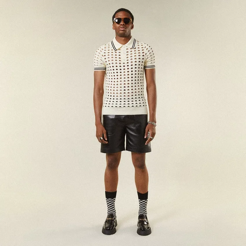 Open Mesh Knitted Polo T-Shirt