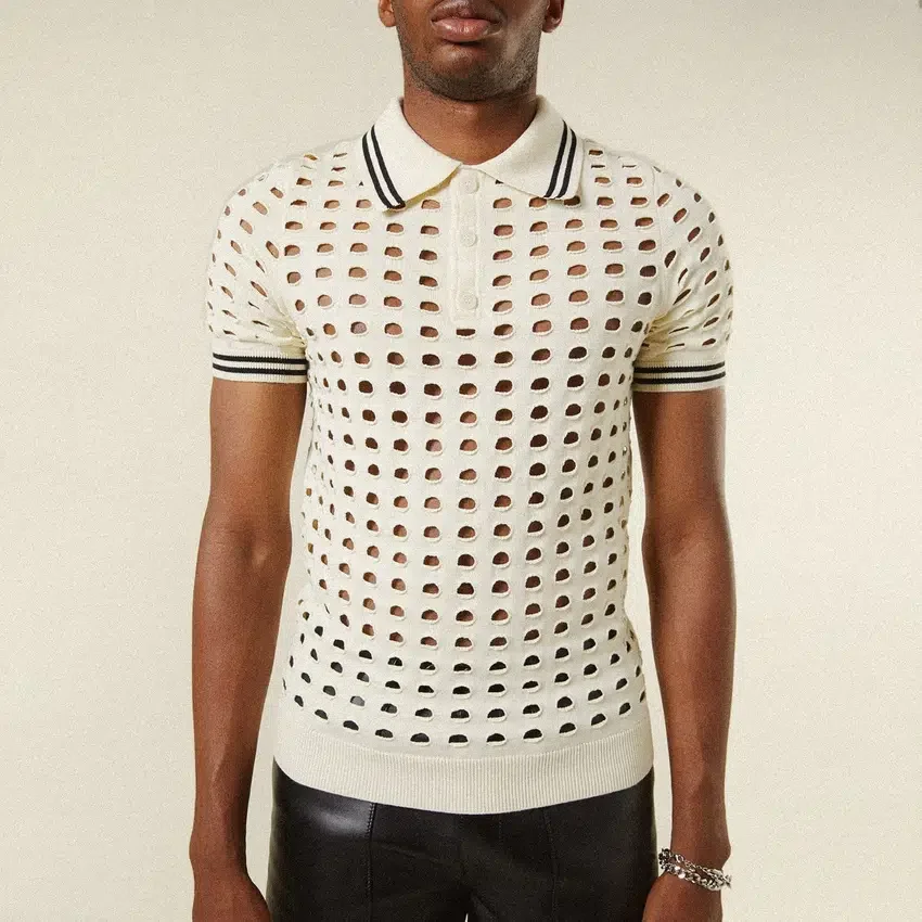 Open Mesh Knitted Polo T-Shirt